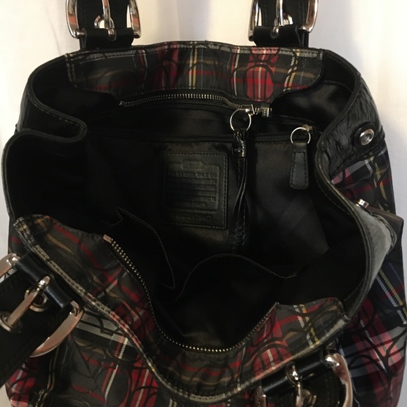 COACH π Poppy Glam Glitter Tartan Plaid Hobo Tote - Picture 5 of 13